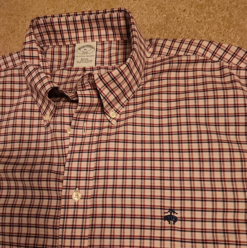 Brooks Brothers Pink, Red, and Navy Plaid Button-Down Shirt - Size XL